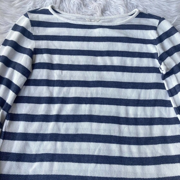 Caslon Top Sz Small Blue White Striped Bell Sleeve Knit Tunic Tie Sleeves Winter - Picture 3 of 9